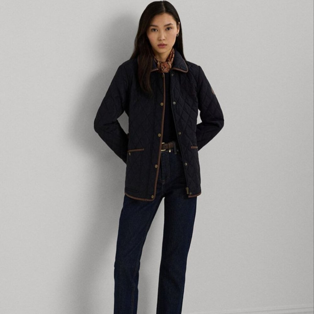 $195 Lauren Ralph Lauren Women's Quilted Velboa-Lined Coat Navy Size XL